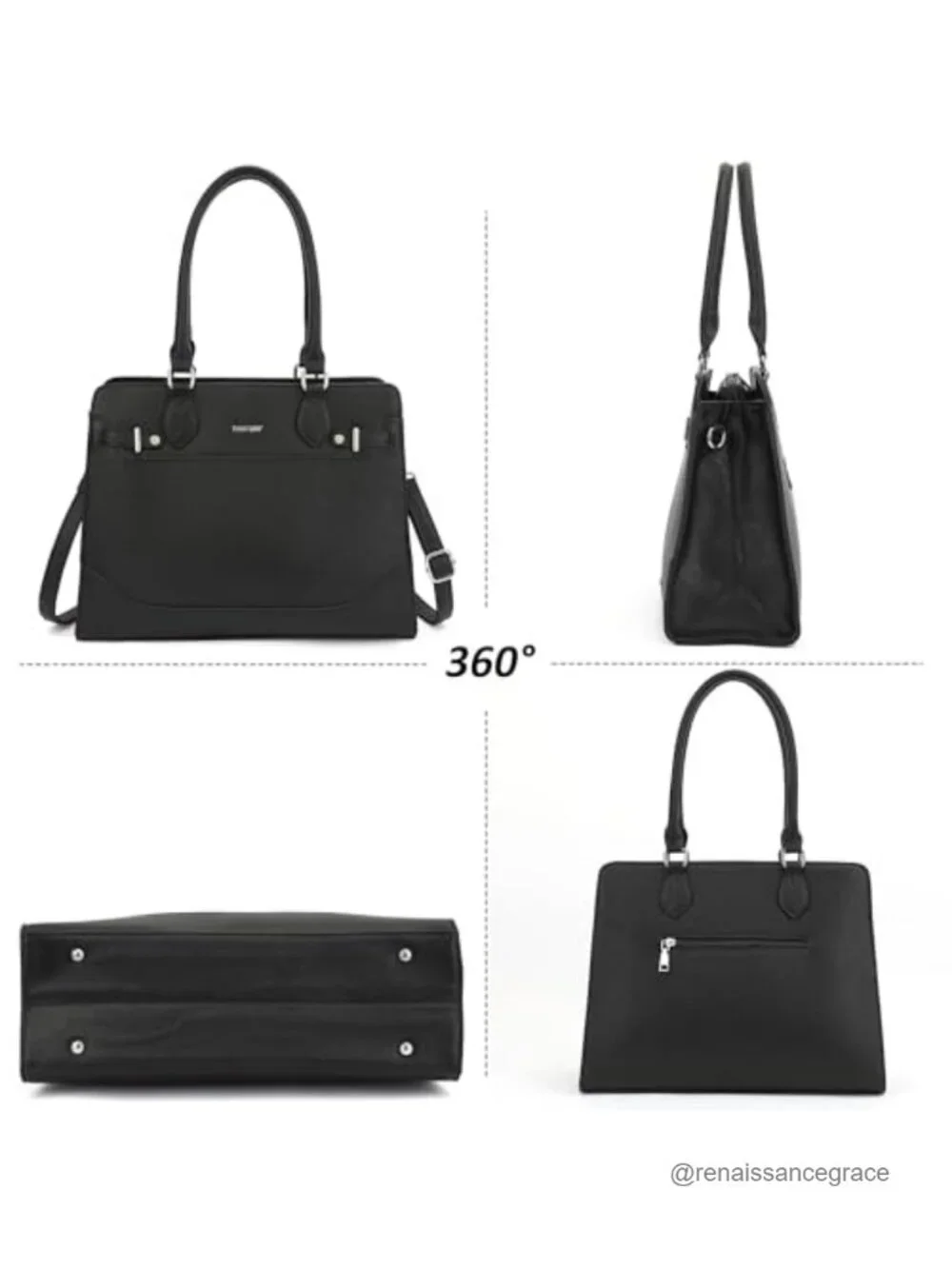 Structured Vegan Leather Satchel Handbag Tote with Laptop Pocket